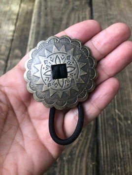 Large Bronze Slotted Concho Hair Tie - Peyote Rose