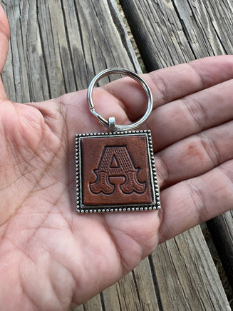 Custom Leather Initial Keychain Letter A