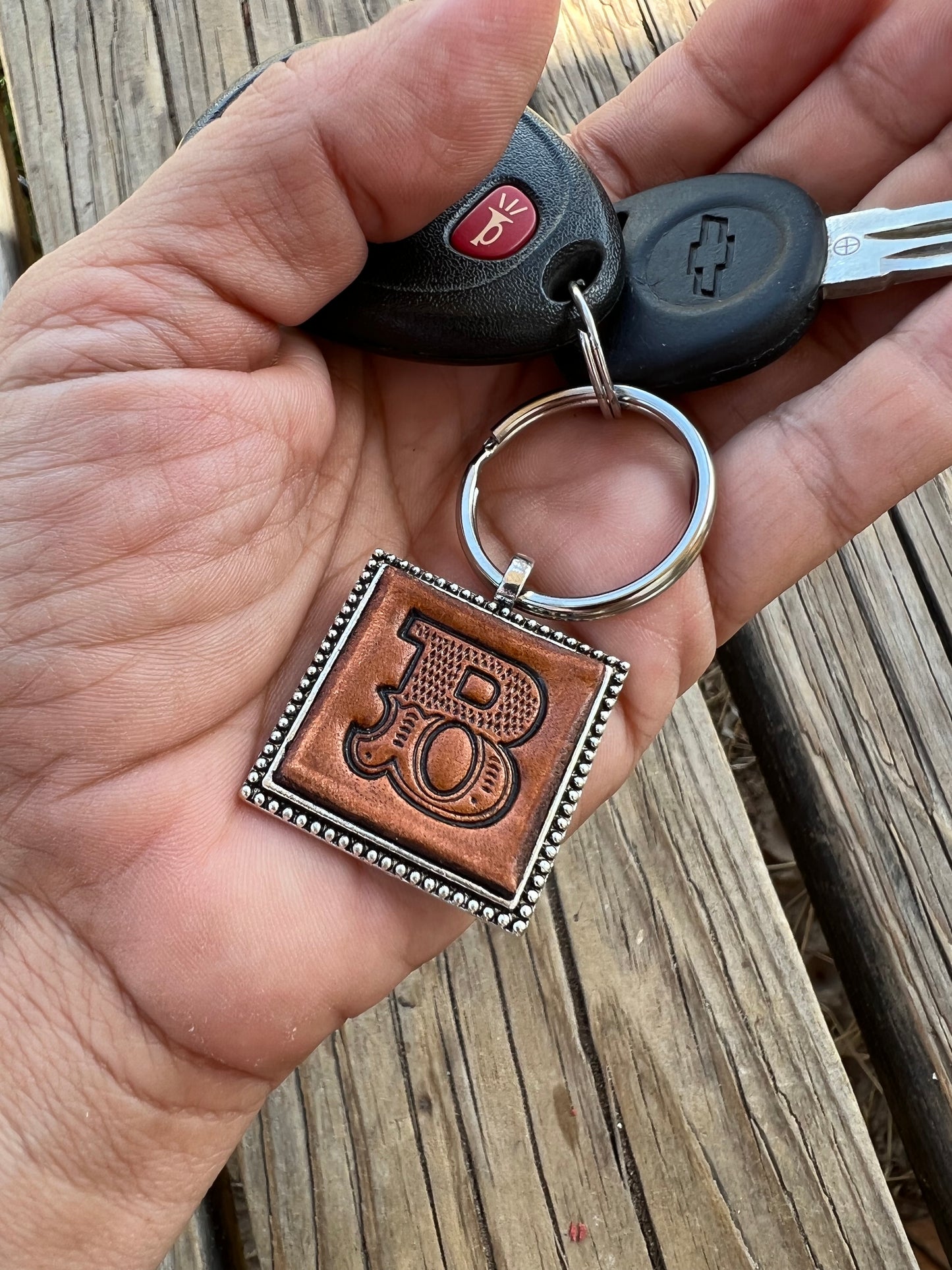 Leather Initial B Keychain