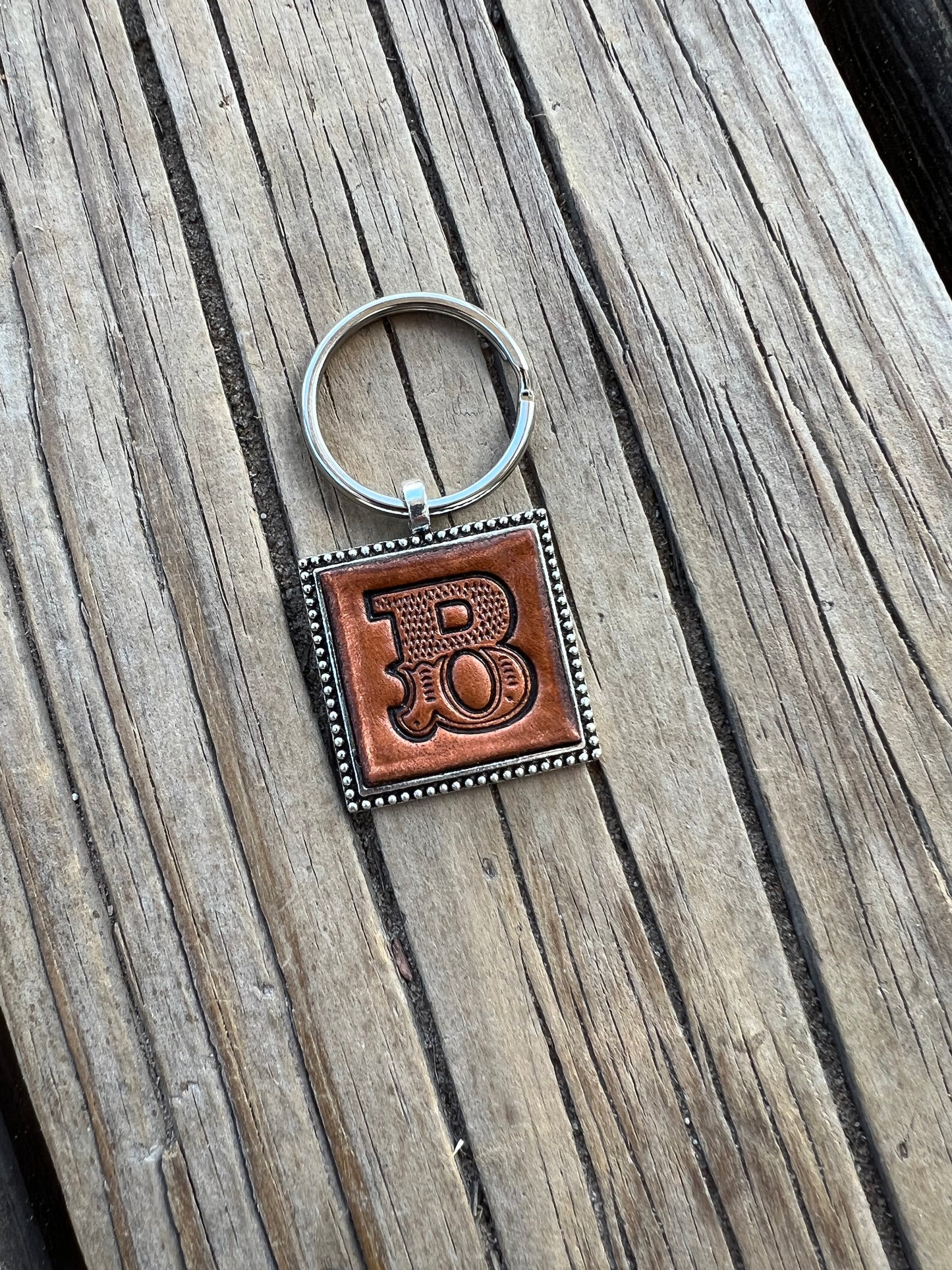 Leather Initial B Keychain