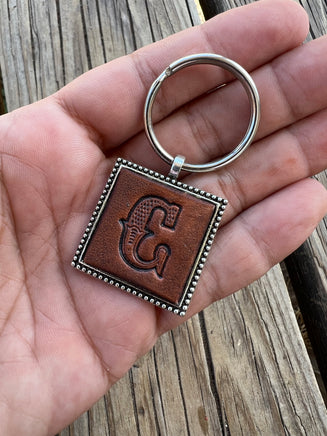Custom Leather Initial Keychain Letter C