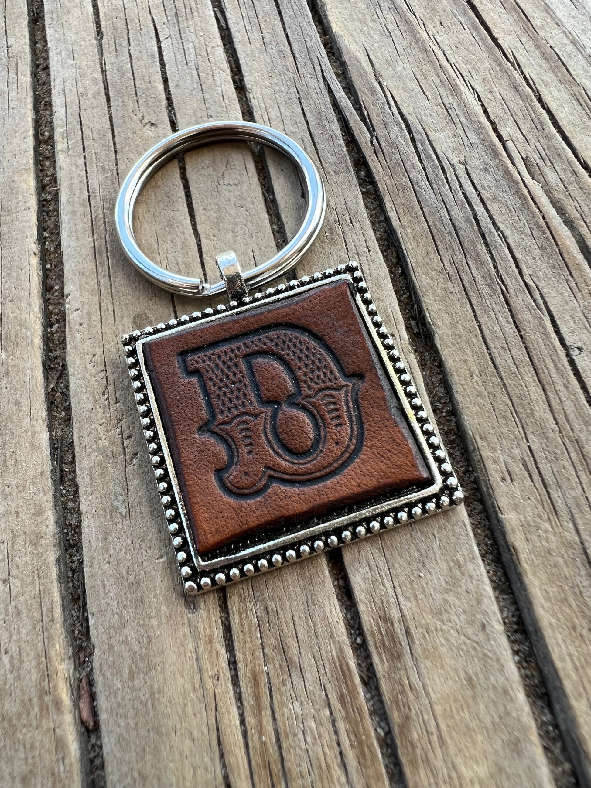 Custom Leather Initial Keychain Letter D