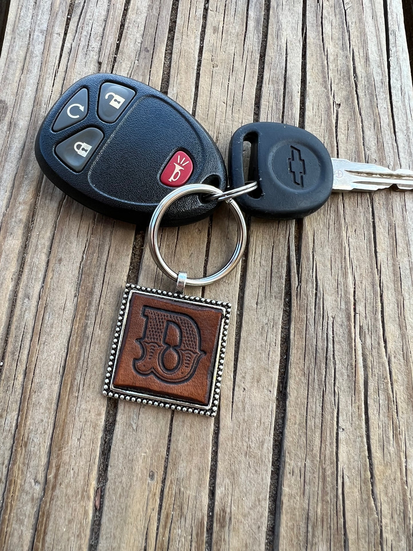 Custom Leather Initial Keychain Letter D