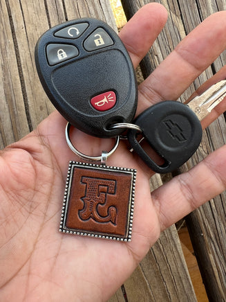 Custom Leather Initial Keychain Letter E