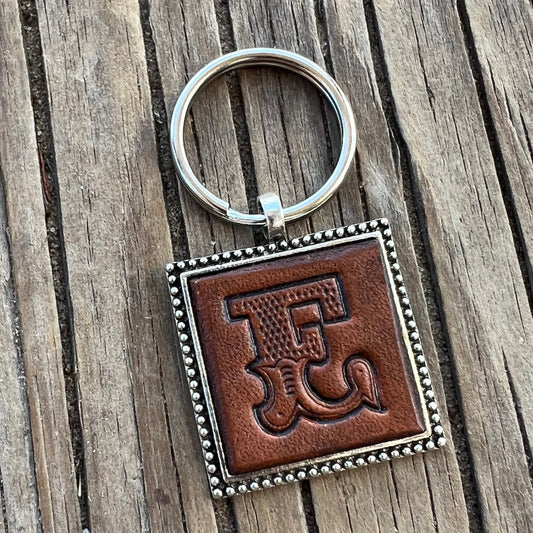 Custom Leather Initial Keychain Letter E