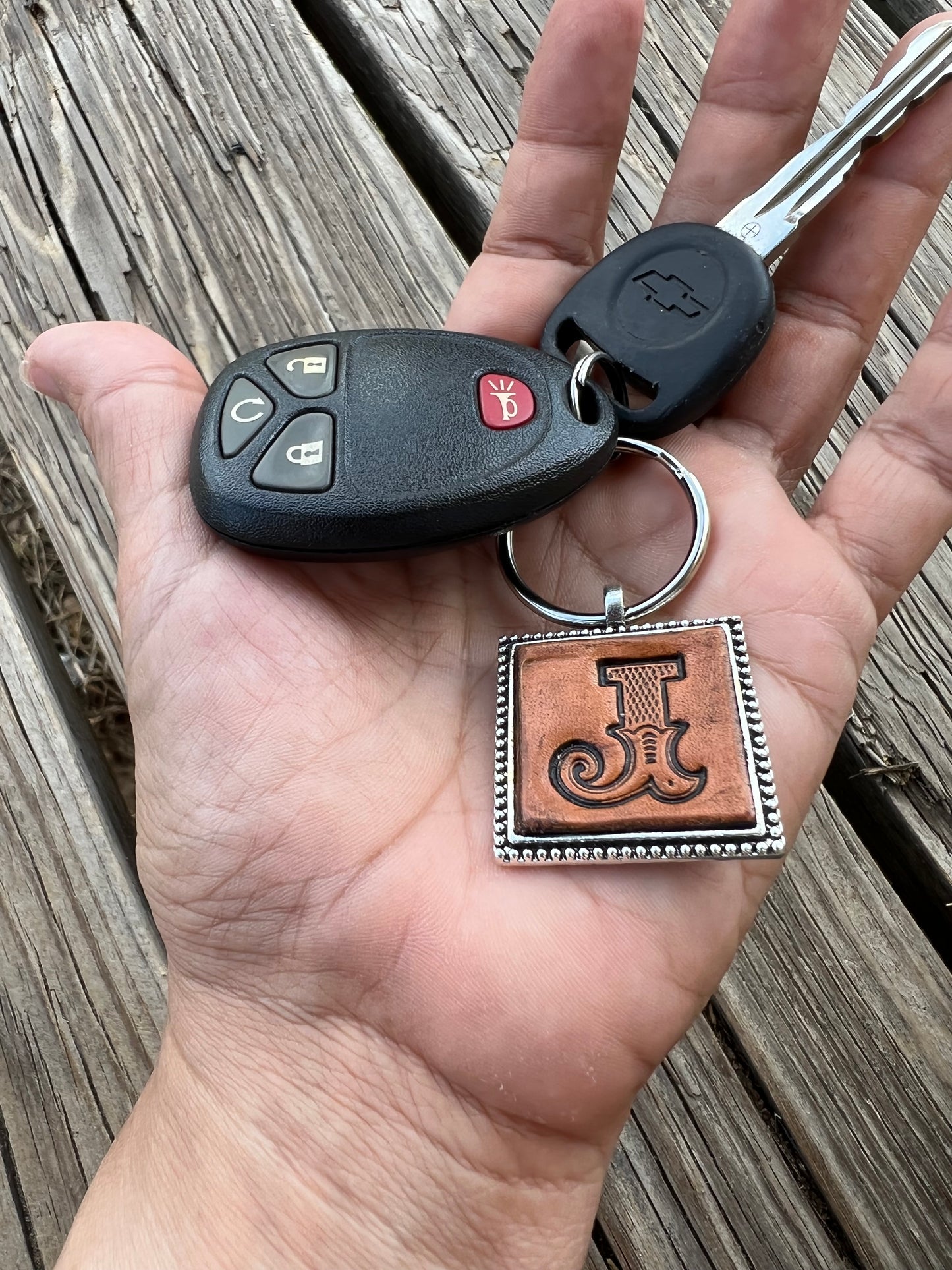Custom Leather Initial Keychain Letter J