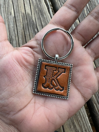 Custom Leather Initial Keychain Letter K