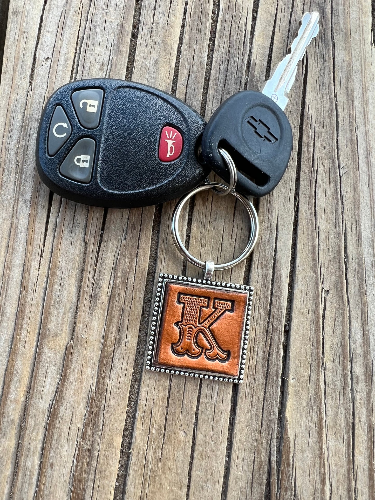 Custom Leather Initial Keychain Letter K