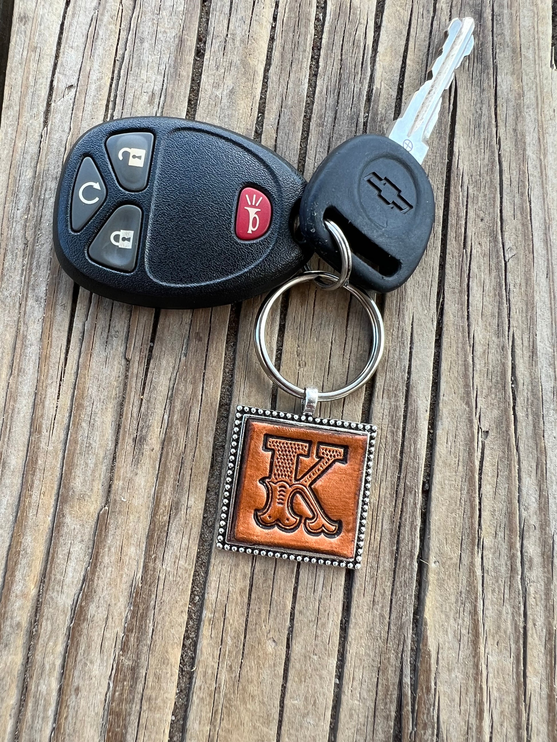 Custom Leather Initial Keychain Letter K