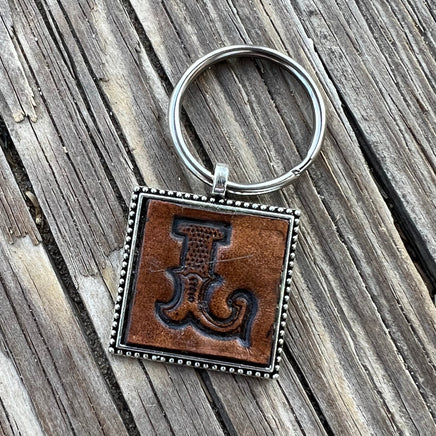 Custom Leather Initial Keychain Letter L