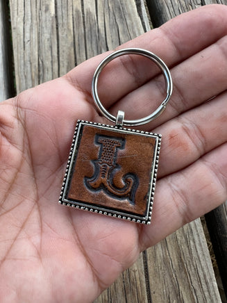 Custom Leather Initial Keychain Letter L