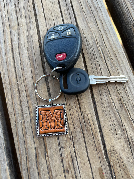 Custom Leather Initial Keychain Letter M