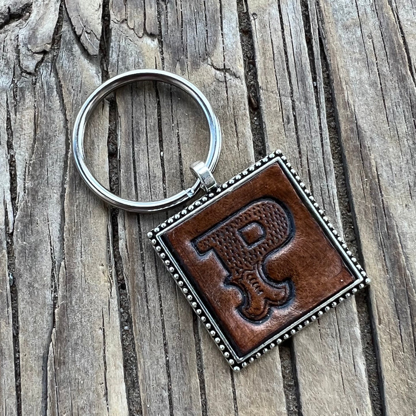 Custom Leather Initial Keychain Letter P