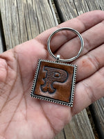 Custom Leather Initial Keychain Letter P