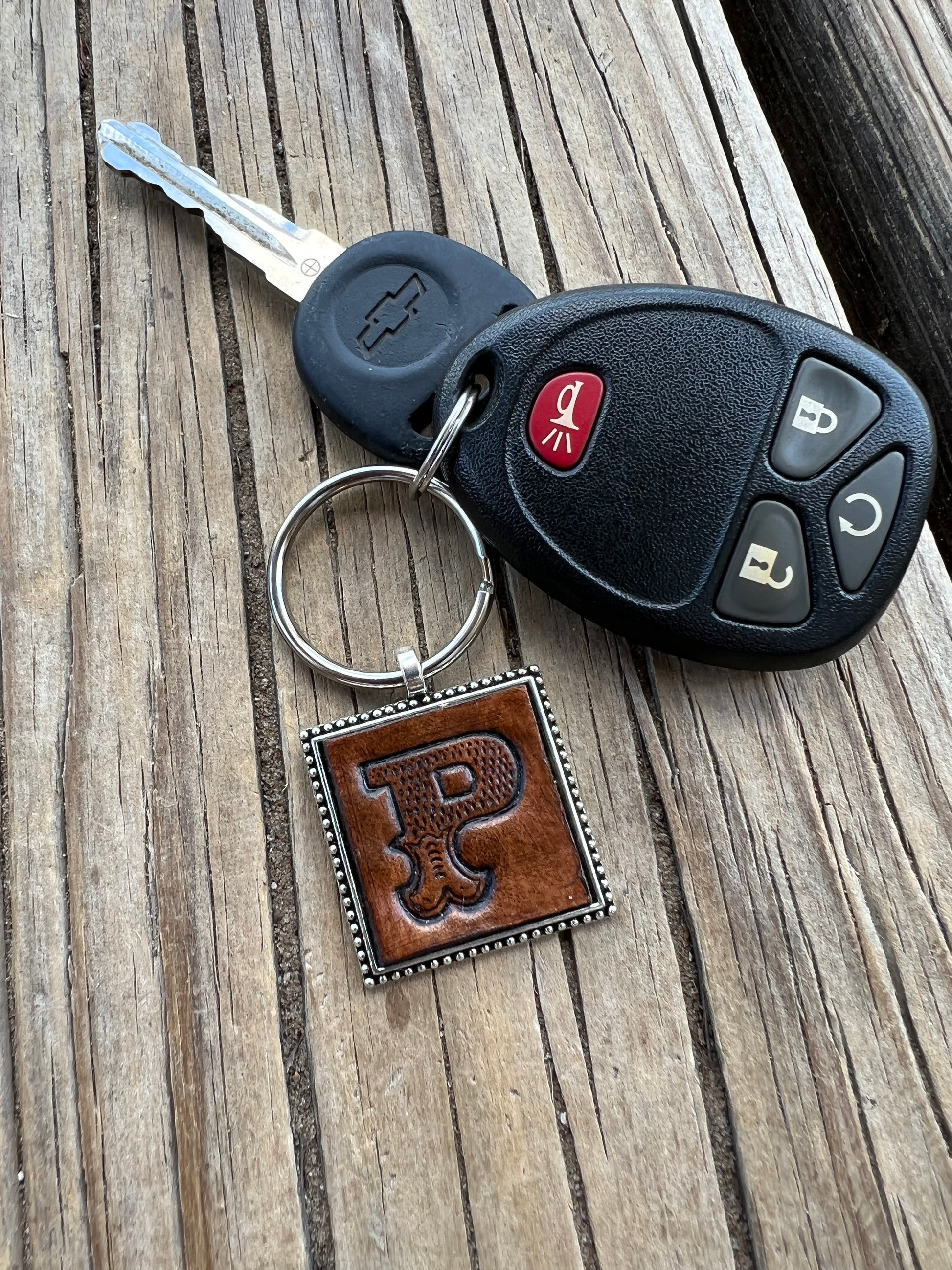 Custom Leather Initial Keychain Letter P