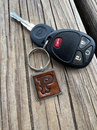 Custom Leather Initial Keychain Letter P