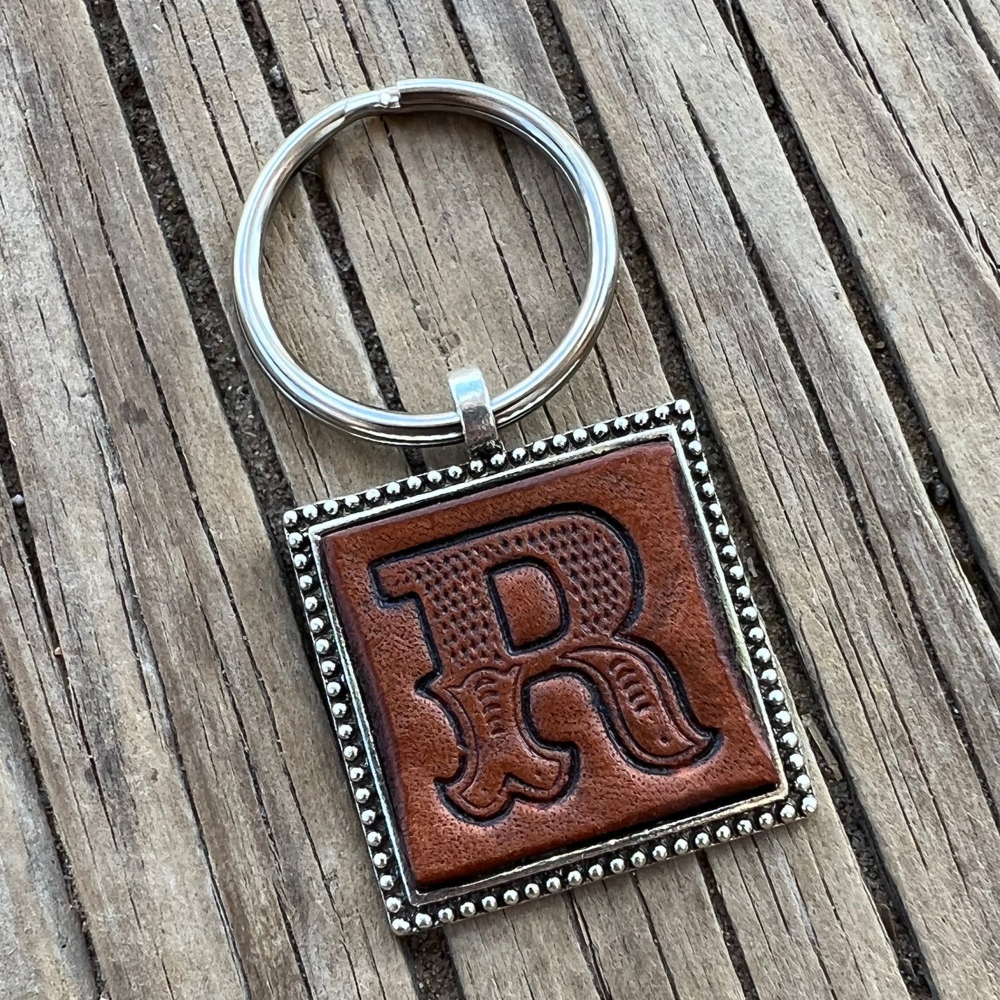 Custom Leather Initial Keychain Letter R