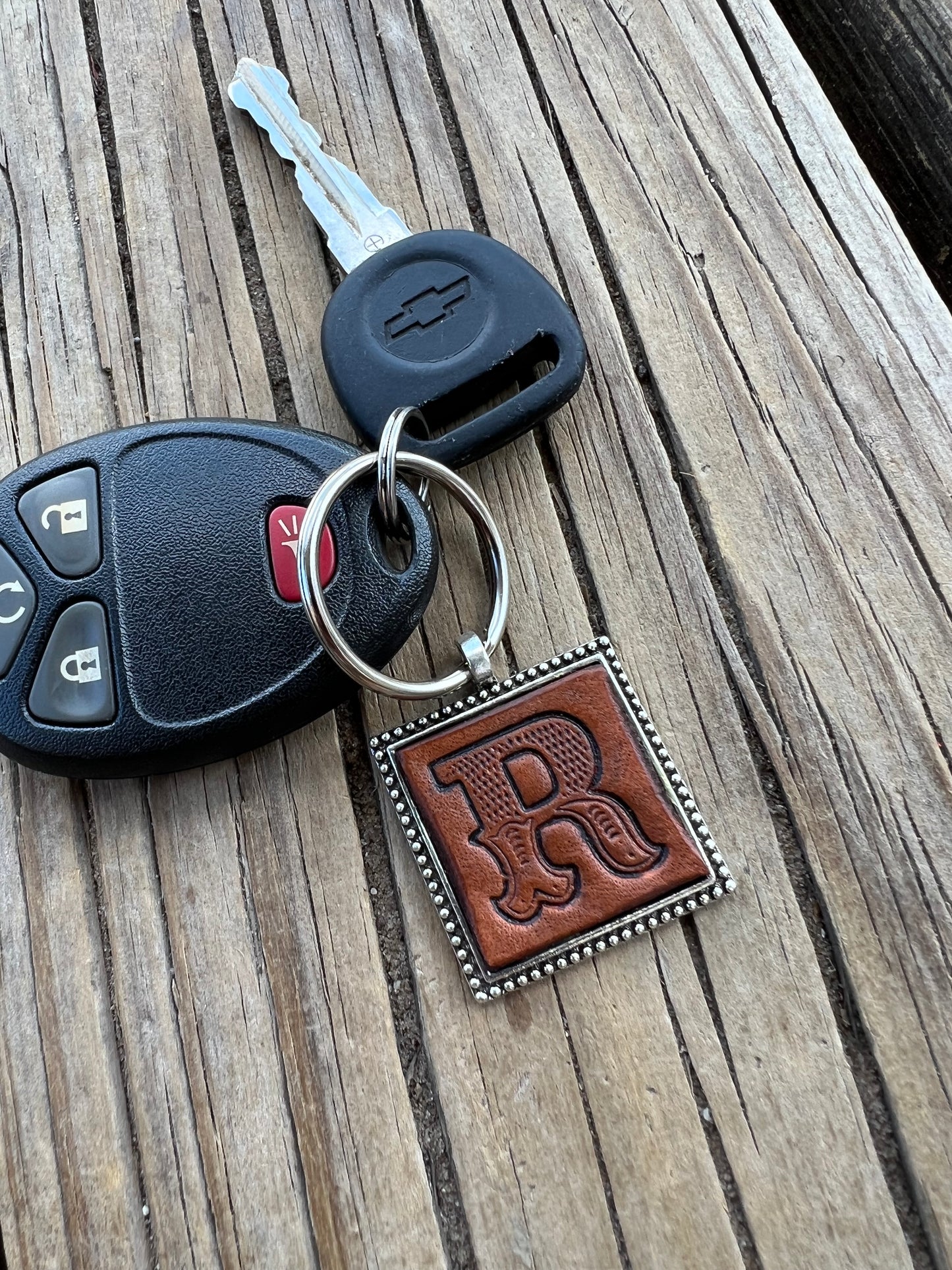 Custom Leather Initial Keychain Letter R