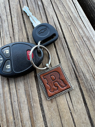 Custom Leather Initial Keychain Letter R
