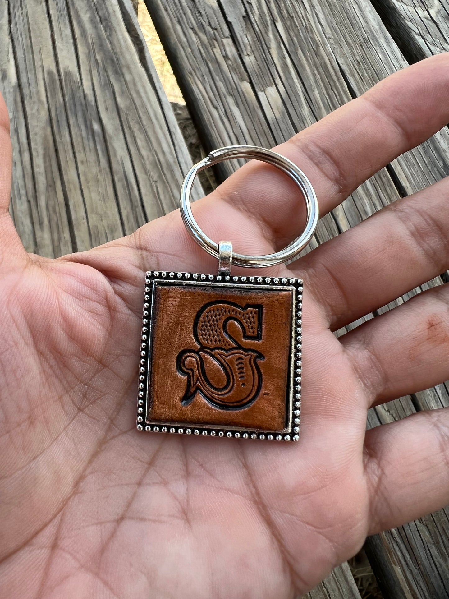 Custom Leather Initial Keychain Letter S