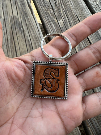 Custom Leather Initial Keychain Letter S