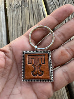 Custom Leather Initial Keychain Letter T