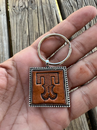 Custom Leather Initial Keychain Letter T