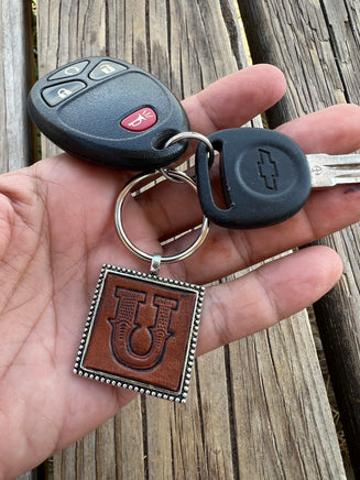Custom Leather Initial Keychain Letter U