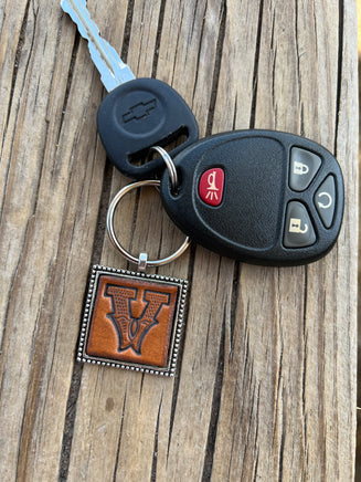 Custom Leather Initial Keychain Letter V