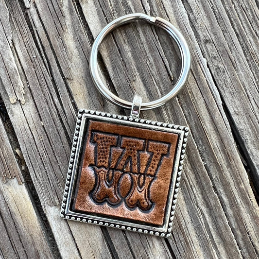 Custom Leather Initial Keychain Letter W