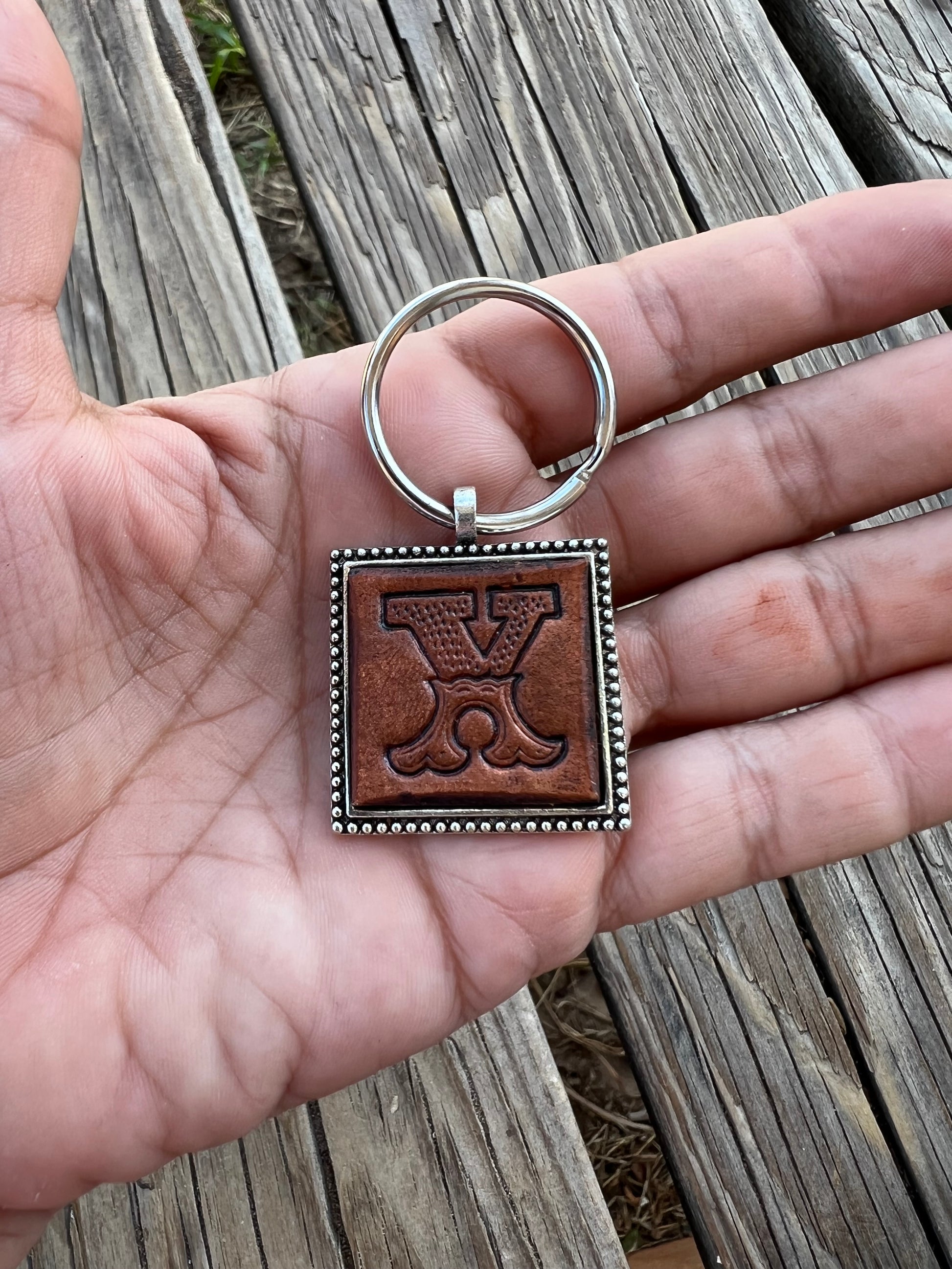 Custom Leather Initial Keychain Letter X