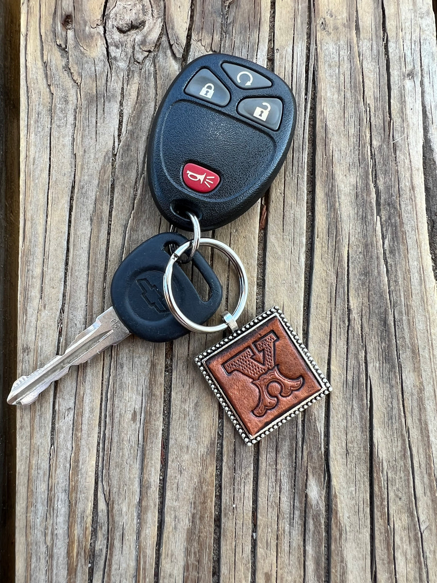 Western Block Initial 'X' Leather Keychain| Cherokee Rose Custom Leather