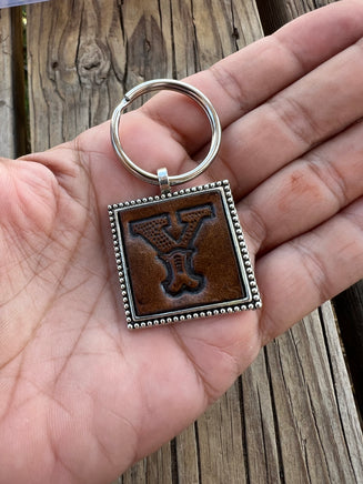 Custom Leather Initial Keychain Letter Y
