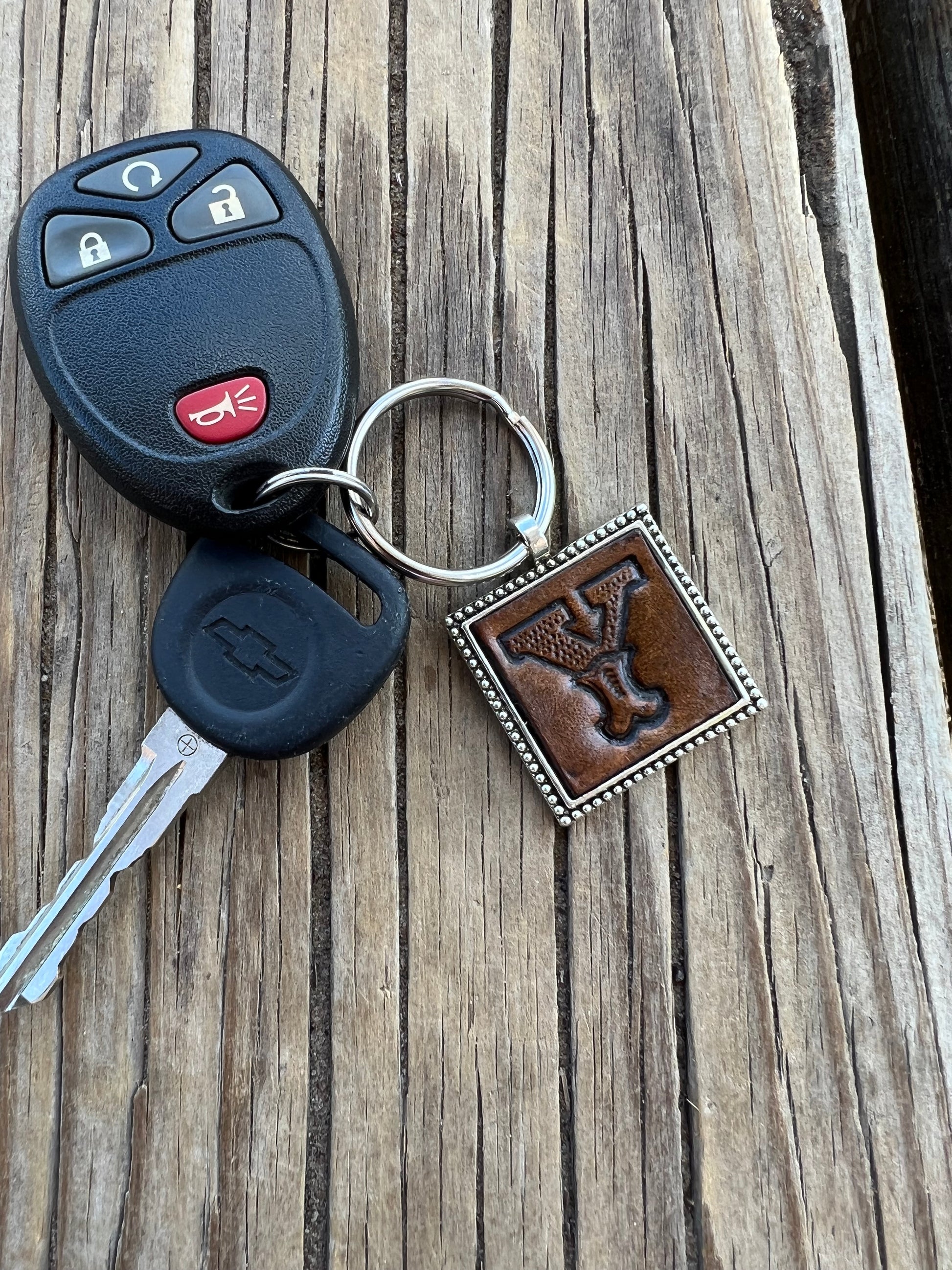 Custom Leather Initial Keychain Letter Y