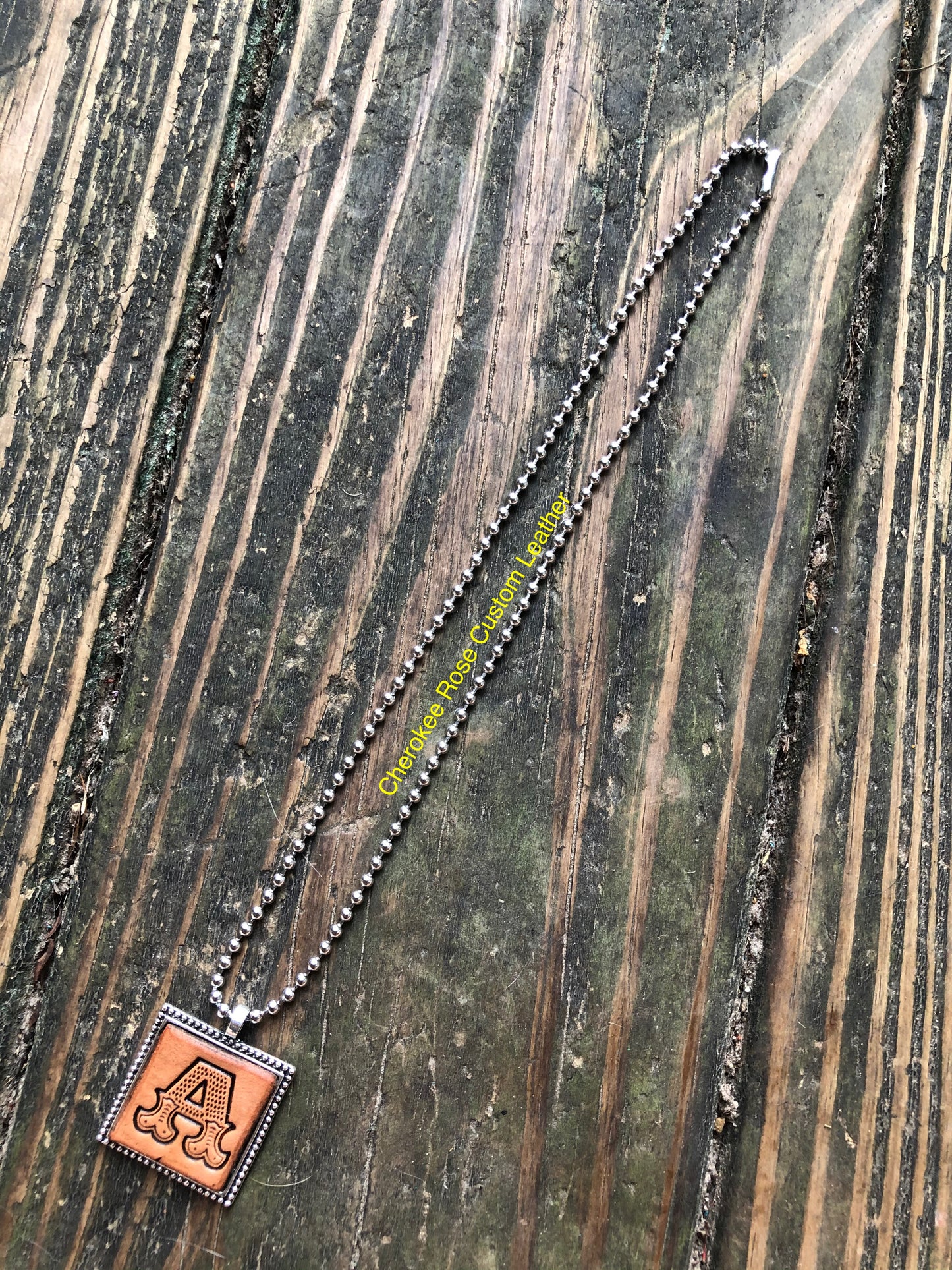 Western Block Letter 'A' Initial Leather Pendant Necklace