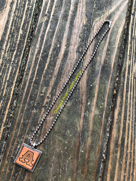 Western Block Letter 'A' Initial Leather Pendant Necklace