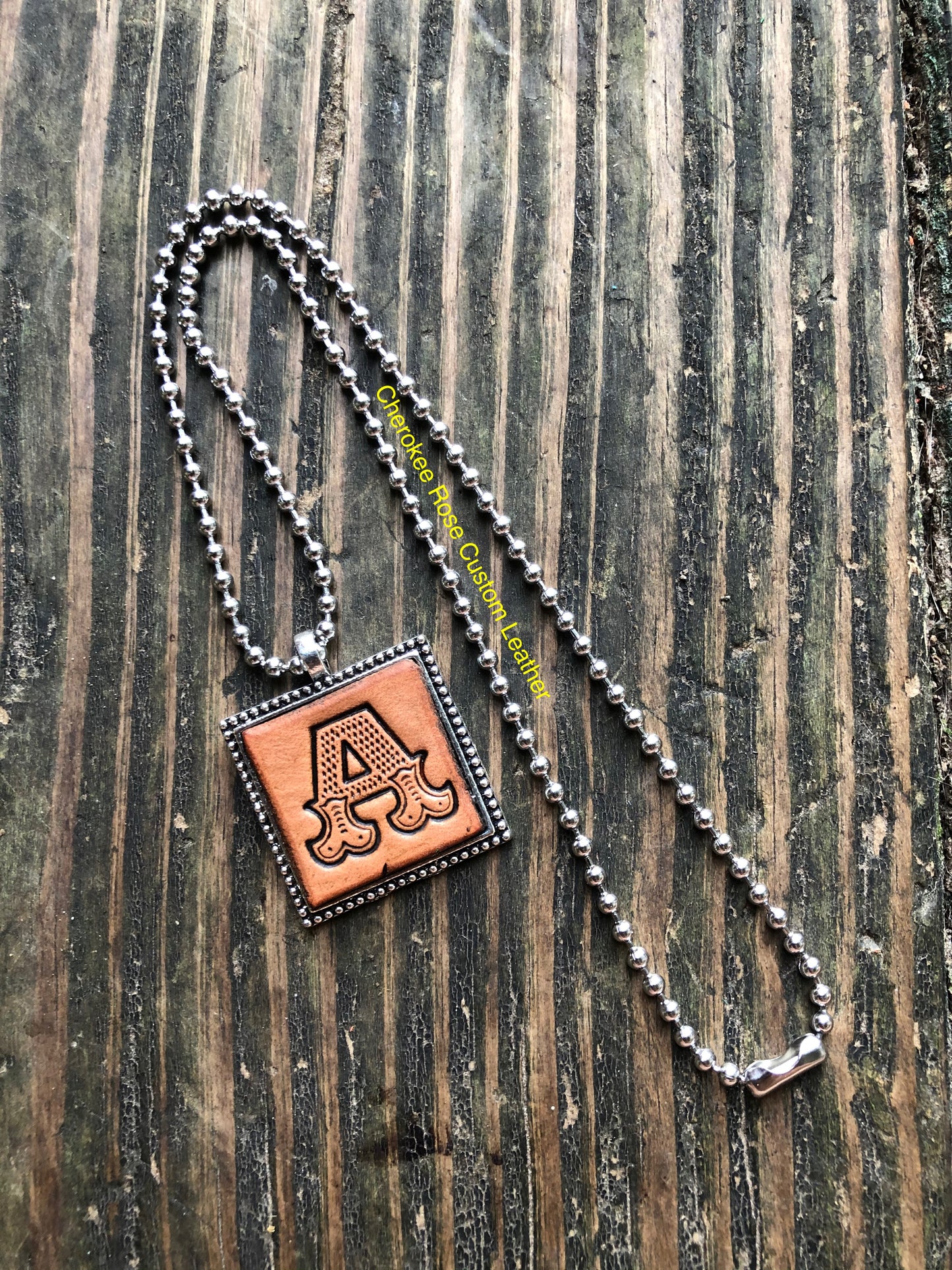 Western Block Letter 'A' Initial Leather Pendant Necklace