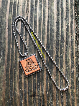 Western Block Letter 'A' Initial Leather Pendant Necklace