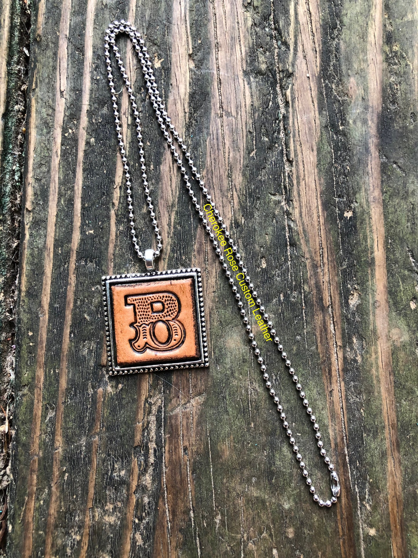 Western Block Letter 'B' Initial Leather Pendant Necklace