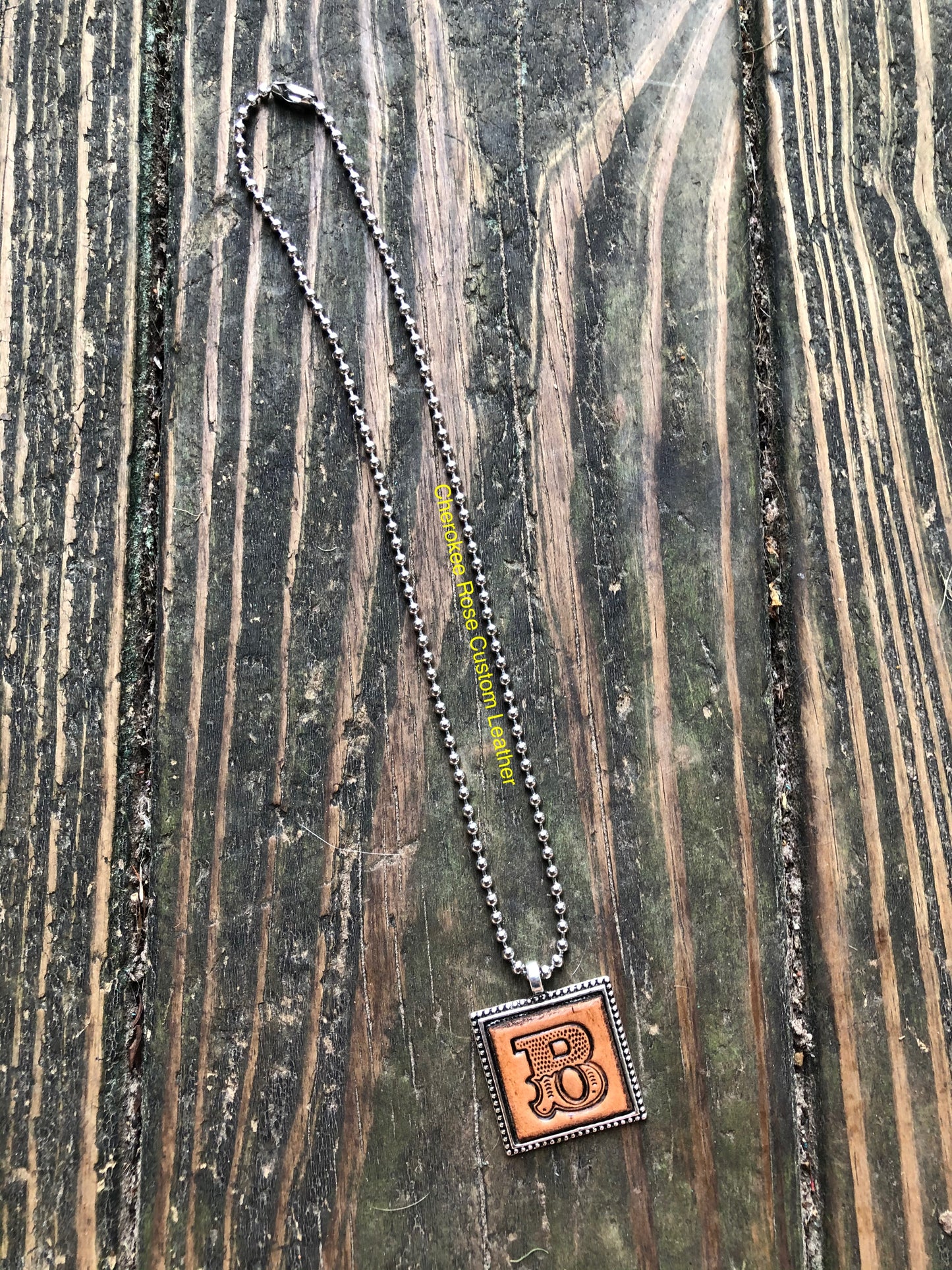 Western Block Letter 'B' Initial Leather Pendant Necklace