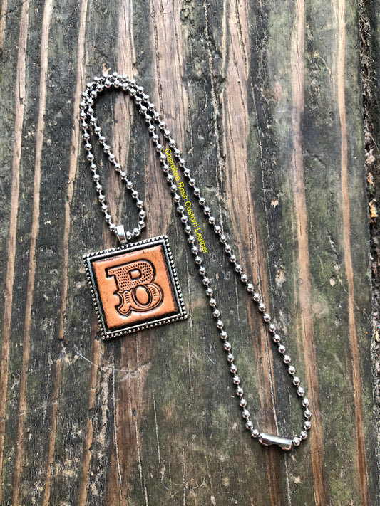 Western Block Letter 'B' Initial Leather Pendant Necklace