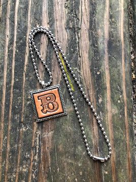 Western Block Letter 'B' Initial Leather Pendant Necklace