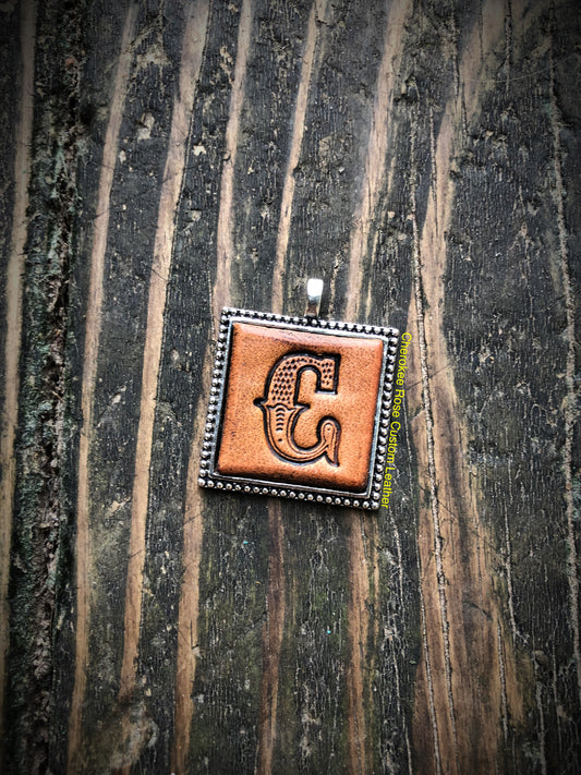 Western Block Letter 'C' Initial Leather Pendant Necklace