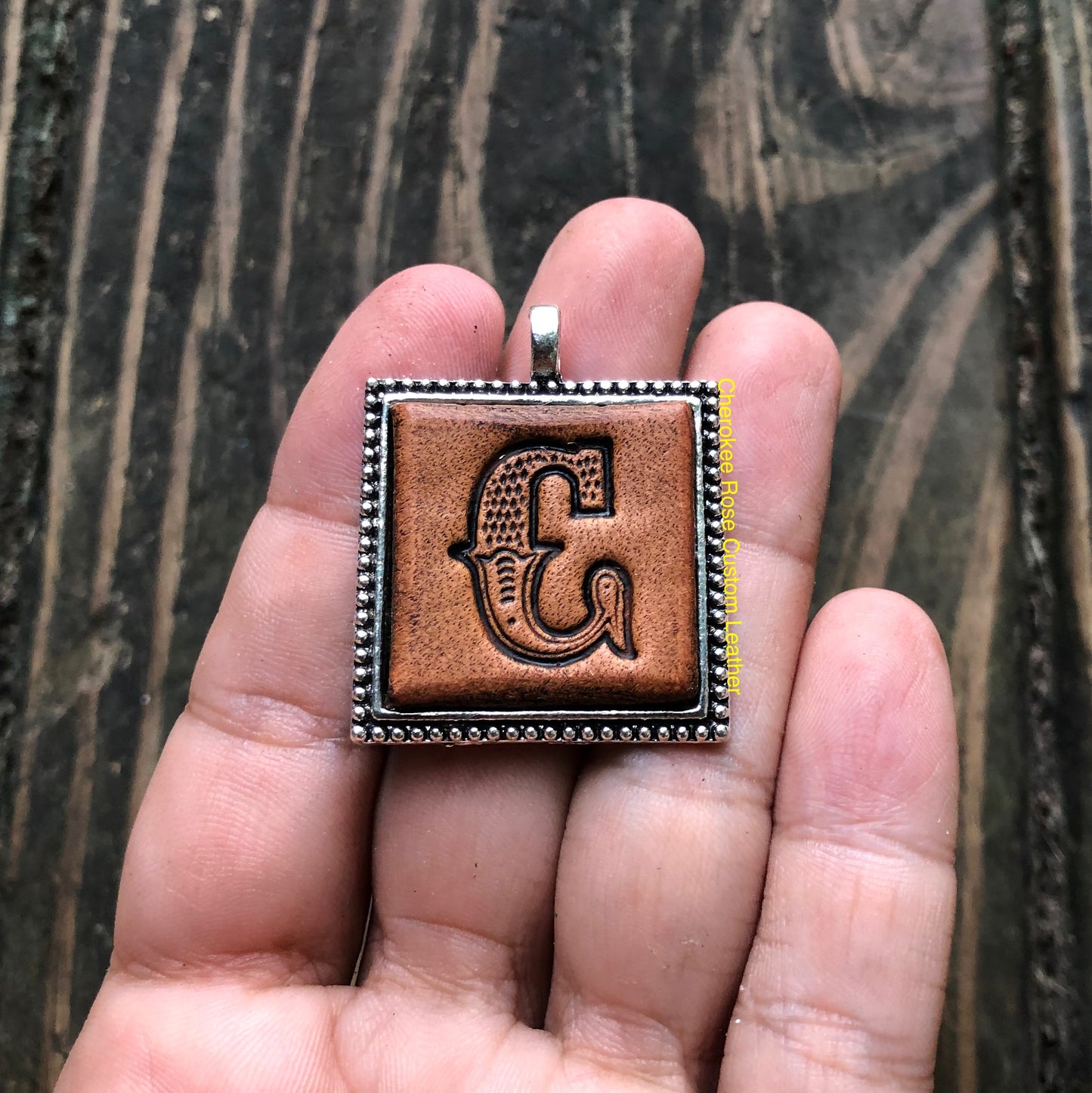 Western Block Letter 'C' Initial Leather Pendant Necklace