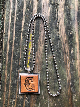 Western Block Letter 'C' Initial Leather Pendant Necklace