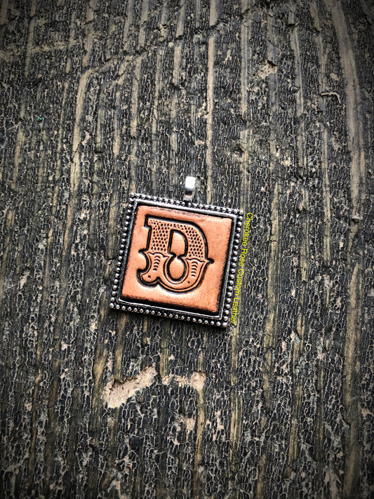 Western Block Letter 'D' Initial Leather Pendant Necklace