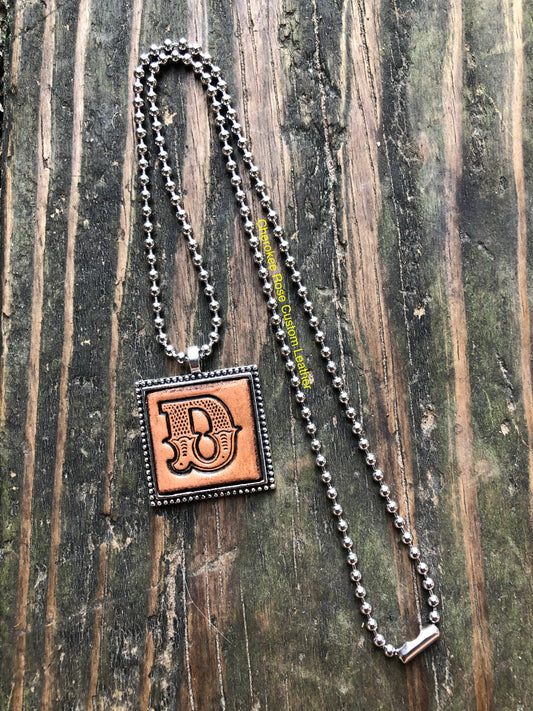 Western Block Letter 'D' Initial Leather Pendant Necklace