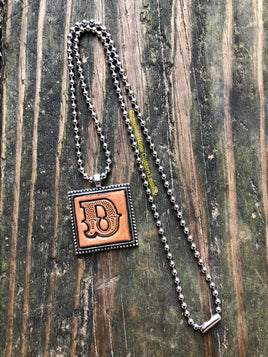 Western Block Letter 'D' Initial Leather Pendant Necklace