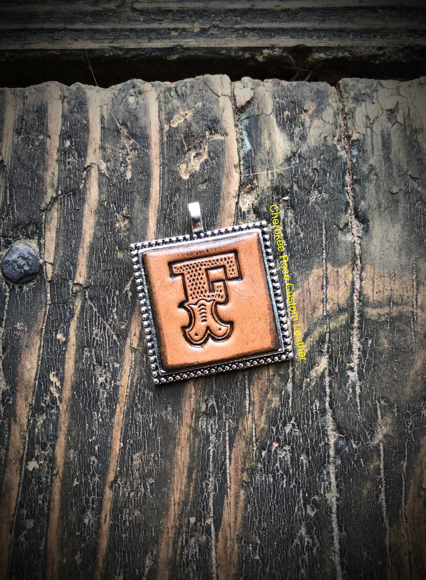 Western Block Letter 'F' Initial Leather Pendant Necklace