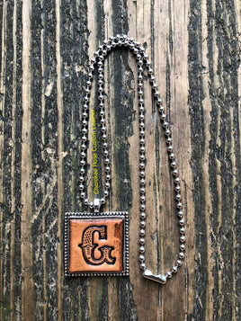 Western Block Letter 'G' Initial Leather Pendant Necklace